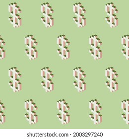 Summer seamless geometric pattern with the image of engineering money, banknotes, currencies. Euro, dollar, yen, ruble, bitcoin. Vector design for web banner, business presentation.