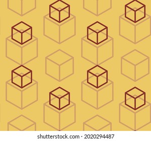 Summer seamless geometric pattern with the image of cubes, parcels, mail, warehouse. Vector design for web banner, business presentation, fabric, paper, packaging, diploma, certificate, story.
