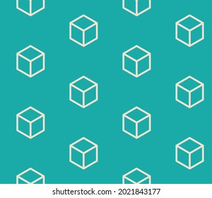 Summer seamless geometric pattern with the image of cubes, parcels, mail, warehouse. Vector design for web banner, business presentation, fabric, paper, packaging, diploma, certificate, story.