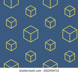 Summer seamless geometric pattern with the image of cubes, parcels, mail, warehouse. Vector design for web banner, business presentation, fabric, paper, packaging, diploma, certificate, story.