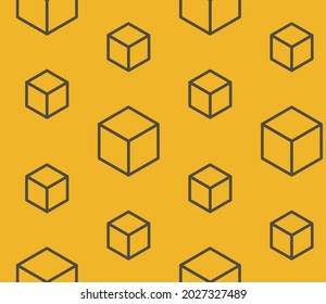Summer seamless geometric pattern with the image of cubes, parcels, mail, warehouse. Vector design for web banner, business presentation, fabric, paper, packaging, diploma, certificate, story.