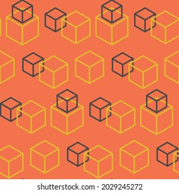 Summer seamless geometric pattern with the image of cubes, parcels, mail, warehouse. Vector design for web banner, business presentation, fabric, paper, packaging, diploma, certificate, story.