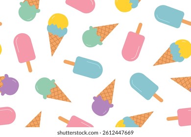 summer seamless ice cream pattern, great for wrapping, textile, wallpaper, greeting card- vector illustration
