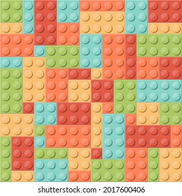 Summer seamless pattern of 3d building blocks toy. Colorful plastic toy bricks for kid, Brick toy design texture  for fashion, fabric, print, banner, and wallpaper, Top view. vector illustration