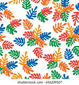 Summer seamless pattern with abstract colorful leaves for textile, wallpapers, gift wrap and scrapbook. Trendy colors. Vector illustration.
