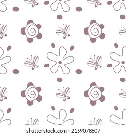 Summer seamless pattern with abstract flowers and buterflys.