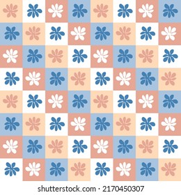 Patrón veraniego sin costuras con flores abstractas de estilo estético hippie. Impresión floral para camiseta, afiche, tela, textil. Ilustración vectorial dibujada a mano para la decoración y el diseño.


