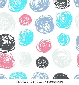 Summer Seamless pattern with abstract ornament. Colorful ink Dry brush. Pastel colors. Hand drawn background.