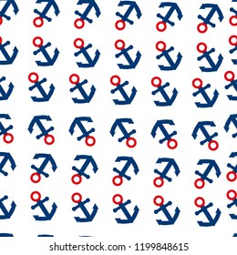 Summer seamless pattern anchor marine rope mixed with flowers. Nautical seamless pattern on white background. eps 10