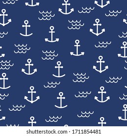 Summer seamless pattern with anchors. Cute sea background. Perfect for wrapping paper, textile and web design. Vector illustration