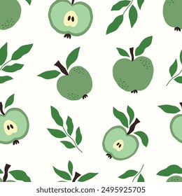 Summer seamless pattern with apples and leaves. Modern trendy design for paper, fabric, cover with juicy fruits.