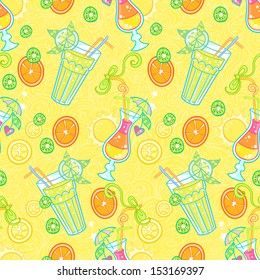 Summer seamless pattern background with cocktails. Alcohol endless tiling texture.