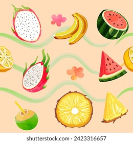 summer seamless pattern background colorful fruits
