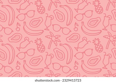 summer seamless pattern with banana, cocktail, pineapple, sunglasses, cherry, palm tree and papaya- vector illustration
