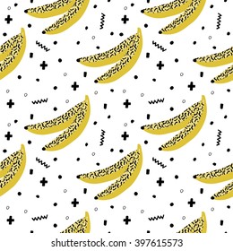 Summer seamless pattern with bananas in pop art style.
