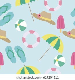 Summer seamless pattern with beach objects. Vector illustration