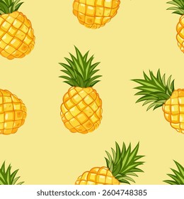 summer seamless pattern with big yellow pineapples on a light background