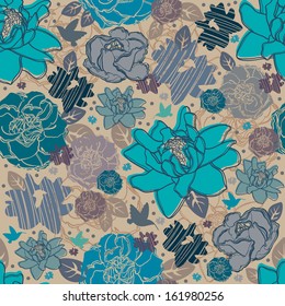 Summer seamless pattern with blue flowers.