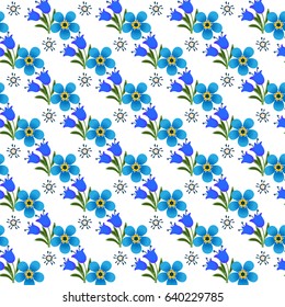 summer seamless pattern with bluebells and violets, for textiles