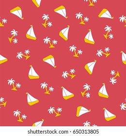 Summer seamless pattern with boats and palms