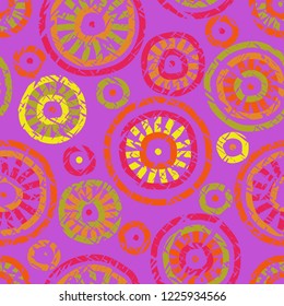 Summer seamless pattern. Bright brush strokes, grunge texture. Simple ornament drawn by hand. Print for textiles. Vector illustration.