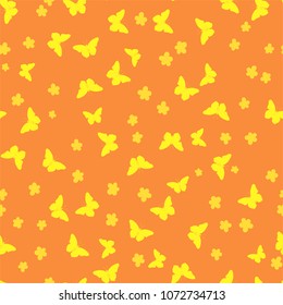 Summer seamless pattern with bright yellow butterflies and daisies. Vector.