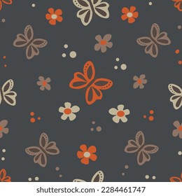 SUMMER SEAMLESS PATTERN WITH BUTTERFLIES AND FLOWERS. can be used on children's clothes, tablecloths, bed linen