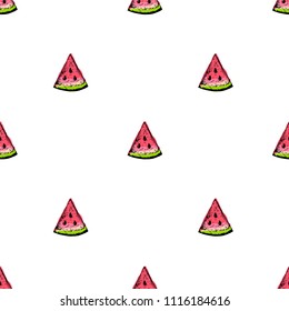 Summer seamless pattern card. Sketch of watermelon. Vintage engraved illustration isolated on white background. Template for label, poster, postcard, invitation, flyer, logo, web. 