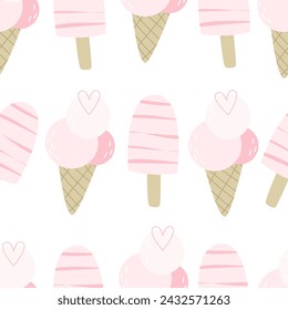 summer seamless pattern with cartoon ice cream. colorful vector for kids, hand drawing flat style. baby design for fabric, print, textile, wrapper