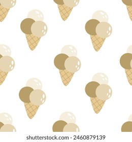 patrón sin costuras de verano con helado de dibujos animados. Vector colorido para niños, dibujo a mano estilo plano. diseño de bebé para tela, estampado, textil, envoltura