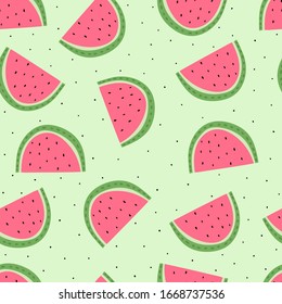 summer seamless pattern with cartoon watermelons, decor elements on a neutral background. colorful vector, flat style. hand drawing. design for fabric, textile, print, wrapper.