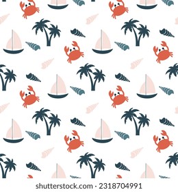 summer seamless pattern with catroon sea elements 