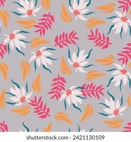 Summer seamless pattern with colorful cute flowers, vector. Cute texture with abstract hand drawn flowers. Design for fabric, wrapping paper, interior decor and more