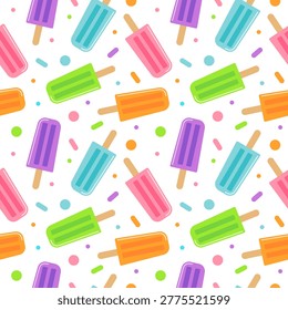 Summer seamless pattern. Colorful popsicles. Summer vibes. for wallpaper, cover, fabric, wrapping. Vector illustration