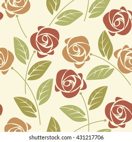 Summer seamless pattern with colorful roses and leaves on ivory background can be used for cover, design fabric, textile, greeting card and more creative designs.