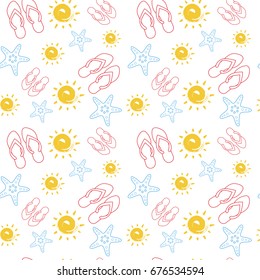 Summer Seamless Pattern With Colorful Tropical Ornament Background Style Vector Illustration