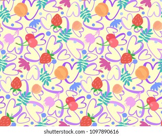 Summer seamless pattern. Cute and colorful design with fruits
