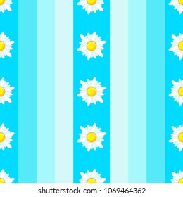 Summer seamless pattern with daisies on striped background. EPS 10.