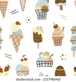 Summer seamless pattern with delicious ice cream.