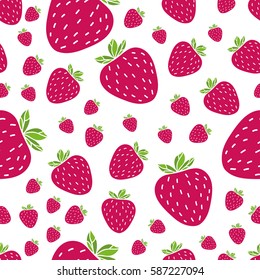 Summer seamless pattern with delicious juicy strawberries on white background. Can be used in your project or printing.