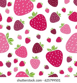 Summer seamless pattern with delicious juicy strawberries on white background. Can be used in your project or printing.