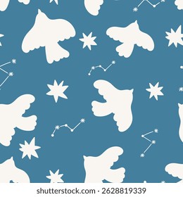 Summer seamless pattern design with doodle bird. Vector summer concept design for background, fabric, textile, wall art design.