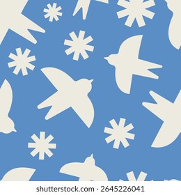 Summer seamless pattern design with doodle bird. Vector summer concept design for background, fabric, textile, wall art design. 
