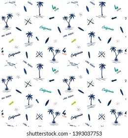 Summer seamless pattern design.Palm tree,surfboard vector print.