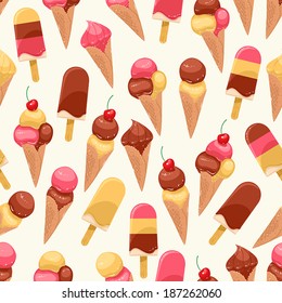 Summer seamless pattern with different delicious ice cream. vector illustration 