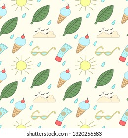 Summer seamless pattern, doodles, drawing, cute