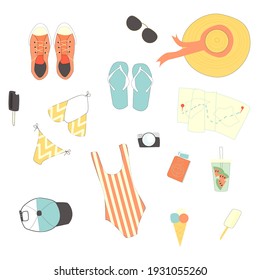 Summer seamless pattern with summer elements on blue background