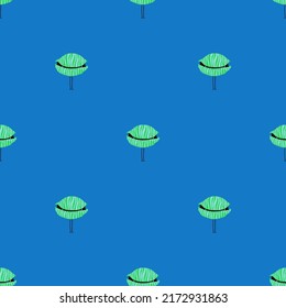 Summer seamless pattern with faced seashell. Sea whimsical print design with funny sea shell.