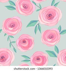 Summer seamless pattern. Floral print. Watercolor style. Vector illustration