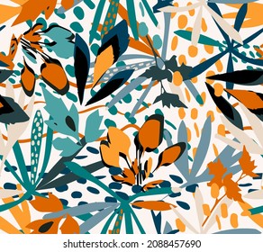 Summer seamless pattern, floral tropical background, vector